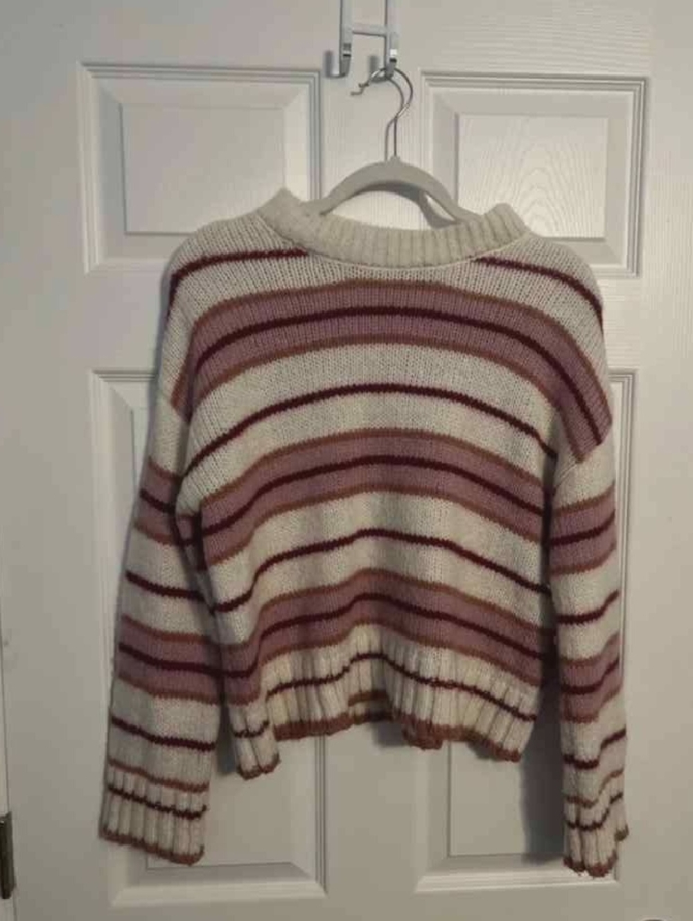 Cozy Cream & Pink Stripe Women's Sweater